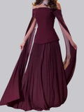 Off-shoulder Mesh Splicing Ribbon Maxi Dresses