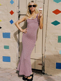 Striped Color Blocking Asymmetrical Neckline And Sleeveless Maxi Dresses