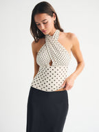 Polka Dots Neckband Cross Straps Backless Tank Tops