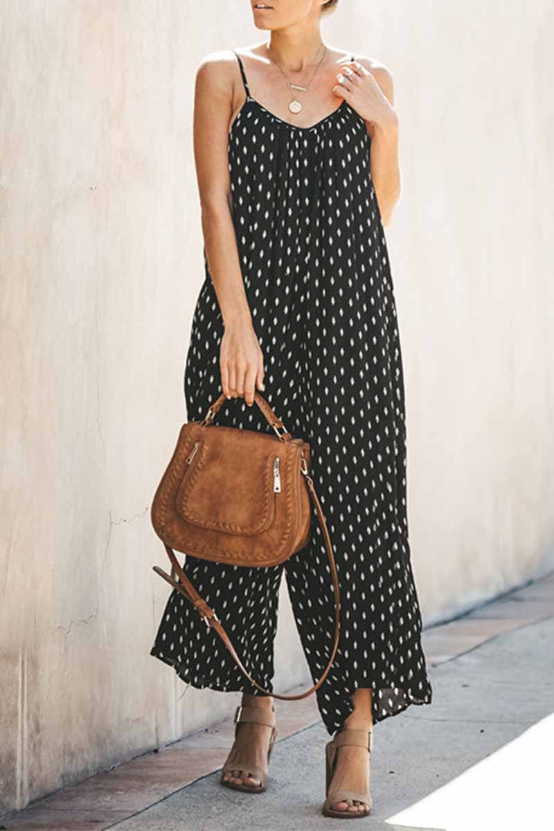 Polka Dot Print Scoop Neck Spaghetti Strap Pocket Maxi Dress