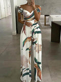 Elegant Printed High-waisted Off-shoulder Jumpsuit