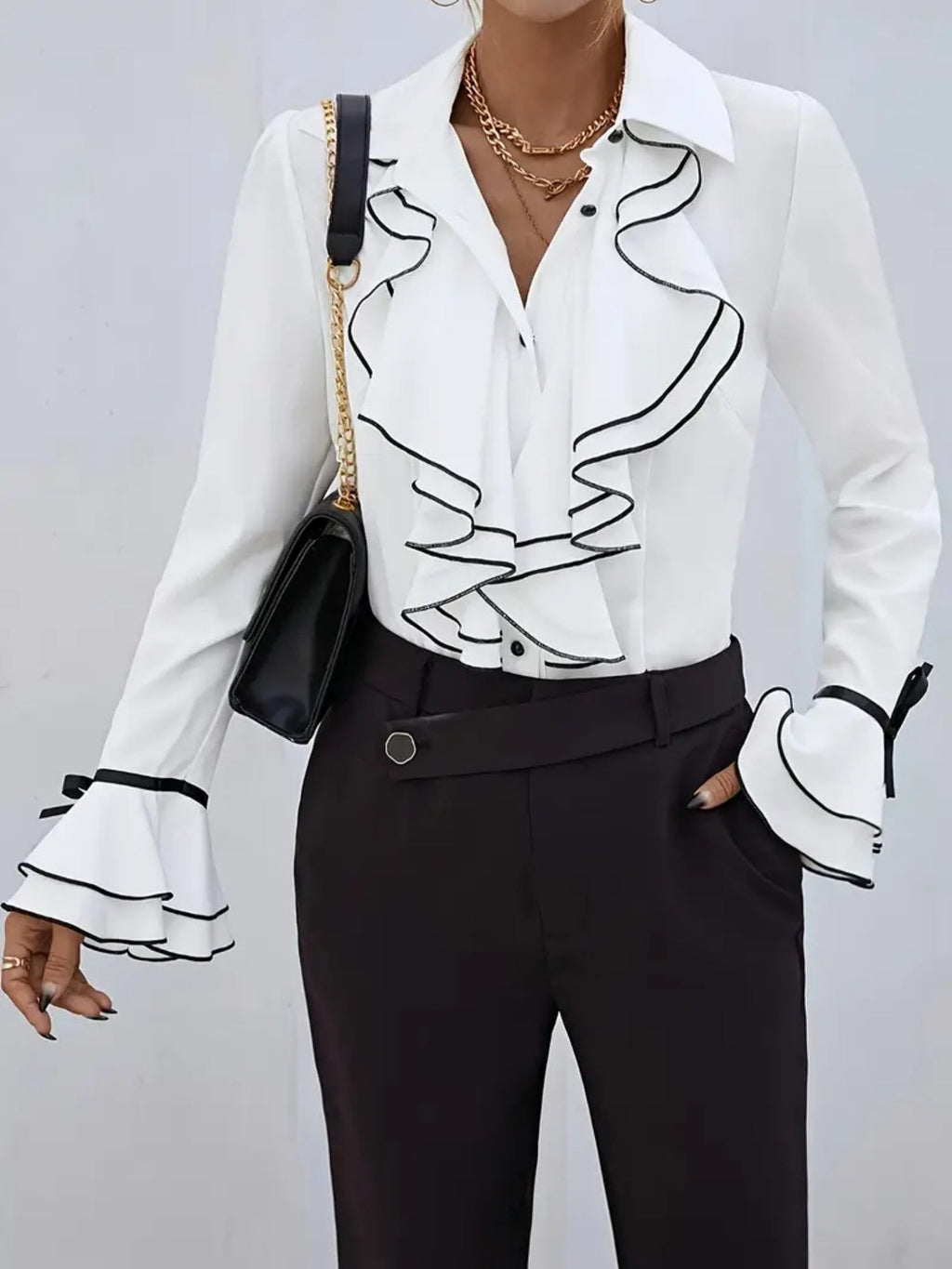 Ruffle Bell Sleeves Blouse&Shirts