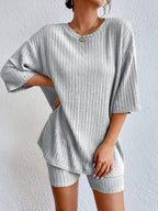 Piping Crew Neck Loose T-shirt And Shorts 2-piece Sets