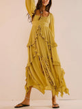 Deep V-neck Lace Openwork Beach Maxi Dresses