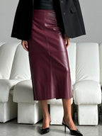 PU Leather High-waisted Back Slit Longline Skirts