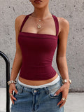 Solid Color Halter Neck Tank Top