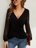 Lace Splicing Loose-fit V-neck Chiffon Blouse