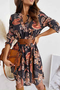 Paisley Print Deep V-Neck Long Sleeve Tiered Mini Dress