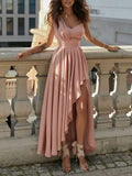 Sloping Shoulders High Waist Formal Dress Irregular Hem Maxi Dresses