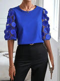 Round Neck Hollowed-out Lace Patchwork Short-sleeved T-shirt