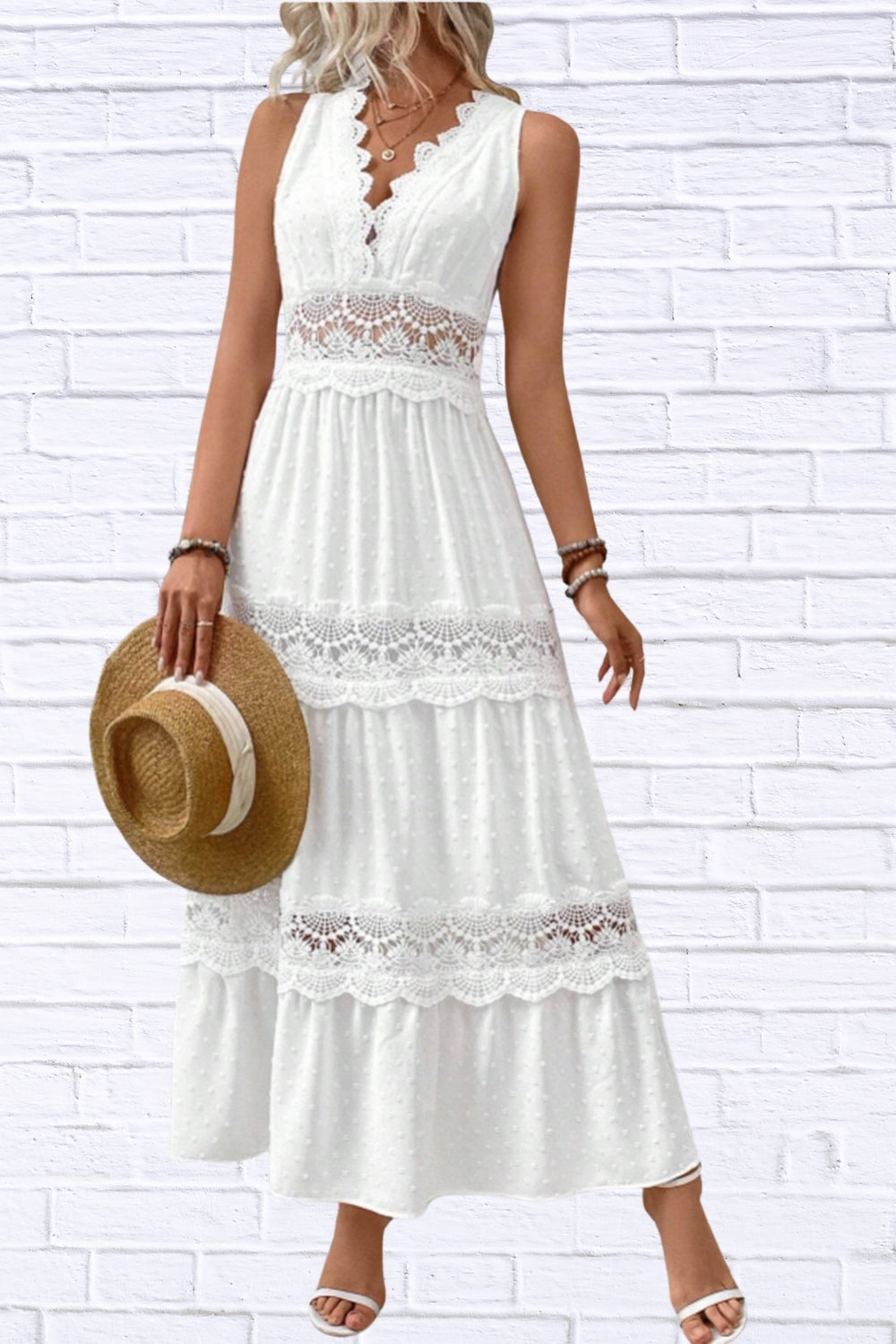 Plus Size Lace Swiss Dot Maxi Dress | Elegant & Flowy