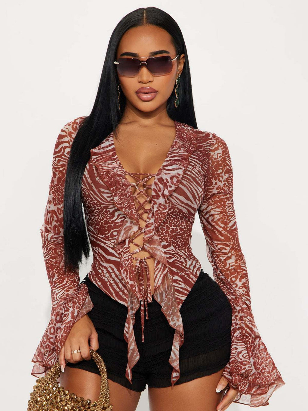 Leopard Print Ruffle Straps T-shirts