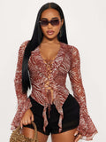 Leopard Print Ruffle Straps T-shirts