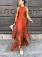 Halter-neck Tassel Long Dress
