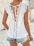 Lace Trim Hollow Out V-neck Backless Tank Tops