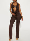 Metal Decoration Strapless Halter Top Slim-fit Trousers 2-piece Sets