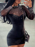 Hot Rhinestones Splicing Perspective Mini&Short Dresses