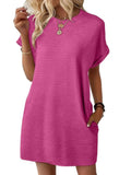 Pocket Crew Neck Short Sleeve Loose-fit Mini&Short Dresses