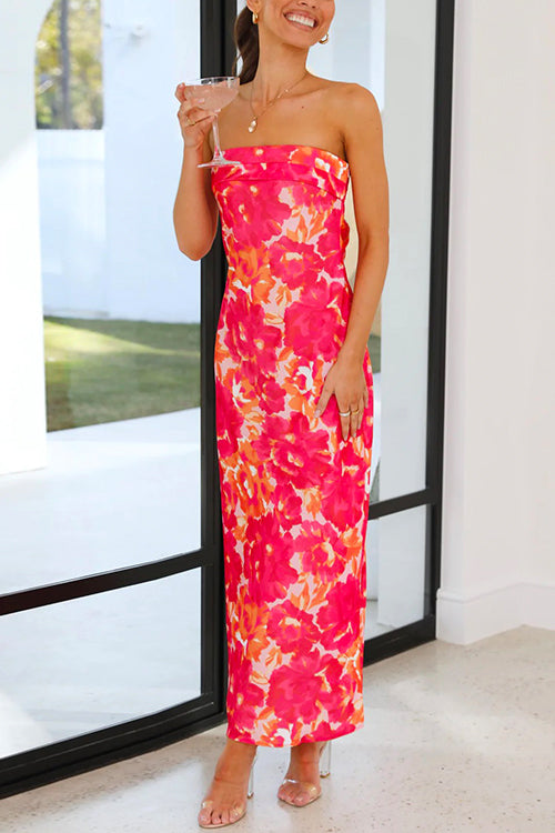 Strapless Off Shoulder Backless Printed Maxi Party Dress