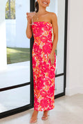 Strapless Off Shoulder Backless Printed Maxi Party Dress