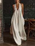 Elegant And Comfortable Lace-trimmed Loose Linen Jumpsuit