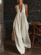 Elegant And Comfortable Lace-trimmed Loose Linen Jumpsuit