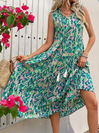 Printed Tassel V-neck Sleeveless Maxi Dresses