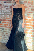 Spaghetti Strap Back Lace-up Applique Flower Maxi Swing Dress