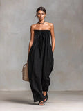 Simple Strapless Jumpsuit Made Of Cotton And Linen Blend