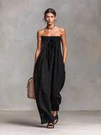 Simple Strapless Jumpsuit Made Of Cotton And Linen Blend