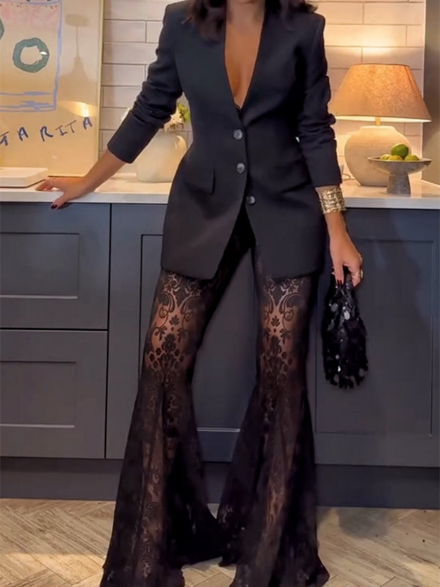 Lace Pants Blazers Set 2-piece Sets