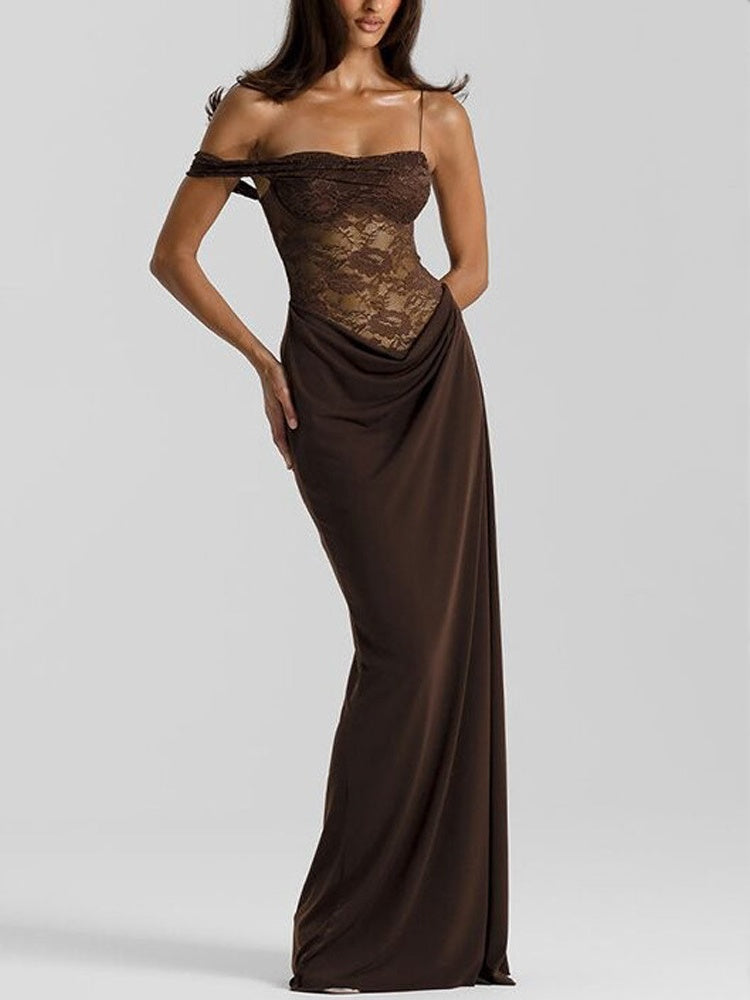 Spaghetti Strap Lace Patchwork Long Dress