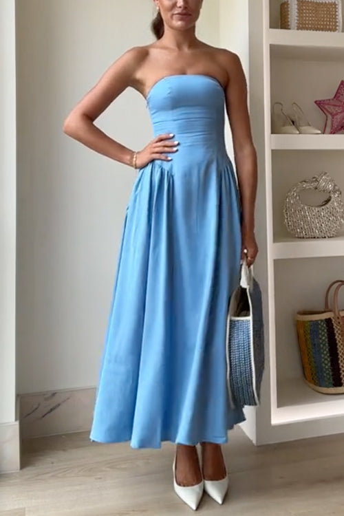 Strapless Tube Gathered Swing Maxi Dress
