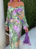 Off-the-shoulder Tie-dye Camisole Shawl Dress Two-piece Set