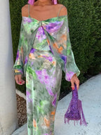 Off-the-shoulder Tie-dye Camisole Shawl Dress Two-piece Set