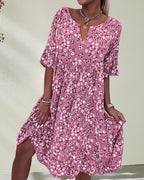 | Elegant Half-Sleeved Dress in Floral Cotton