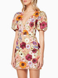 V-neck, Three-dimensional Floral, Bodycon Lantern Sleeve Short Dress