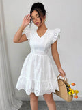 Chain Link Geometric Patterned Wood Ear Trim Mini&Short Dresses