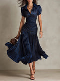 Stripes Satin Splicing Big Swing Temperament Maxi Dresses