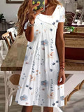 Asymmetric Lapel V-Neck Short Sleeve Floral Print Shift Mini Dress