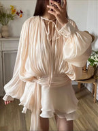 Two-piece Set Of Puff Sleeve Ruffle Skirt