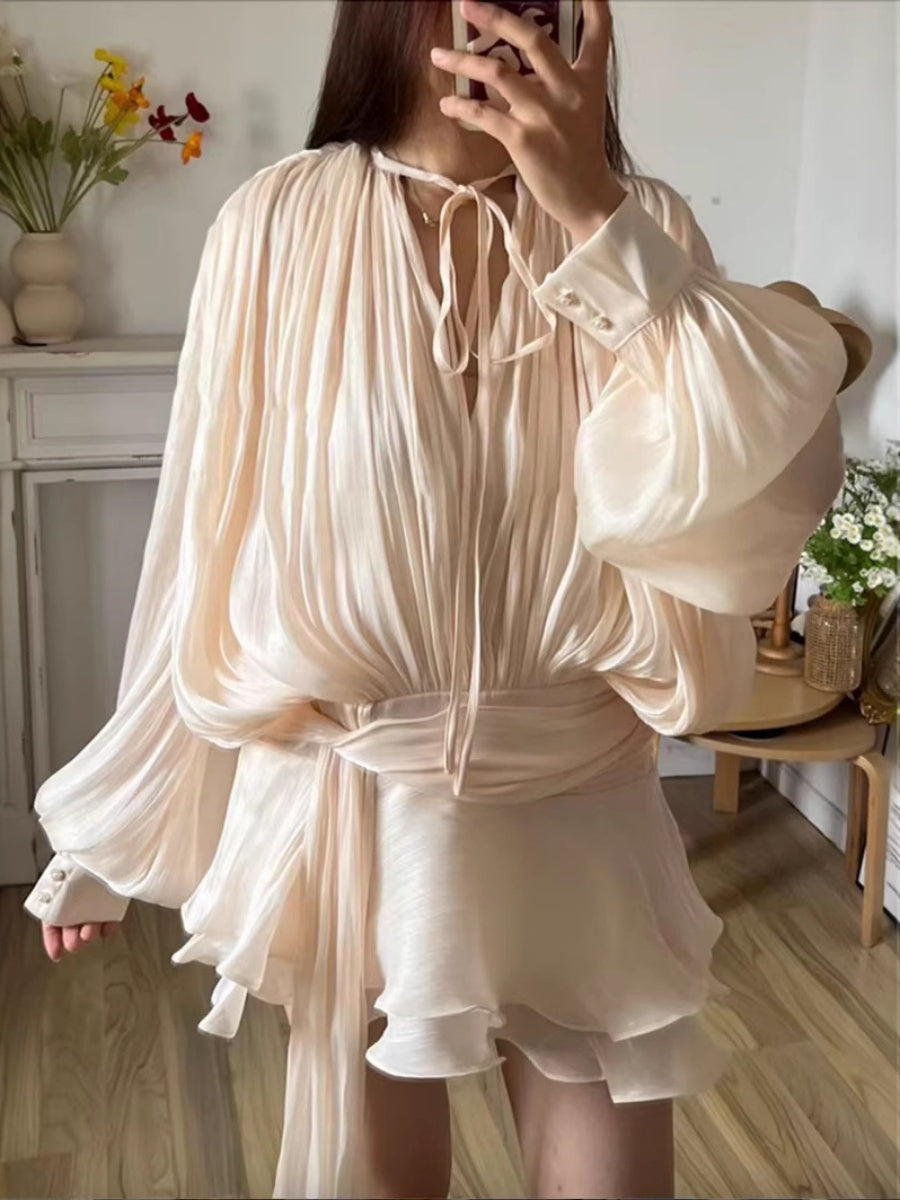 Two-piece Set Of Puff Sleeve Ruffle Skirt