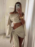 Beach Vacation Sun Protection Breathable Long-sleeved Top And Short Skirt 2-piece Sets