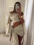 Beach Vacation Sun Protection Breathable Long-sleeved Top And Short Skirt 2-piece Sets