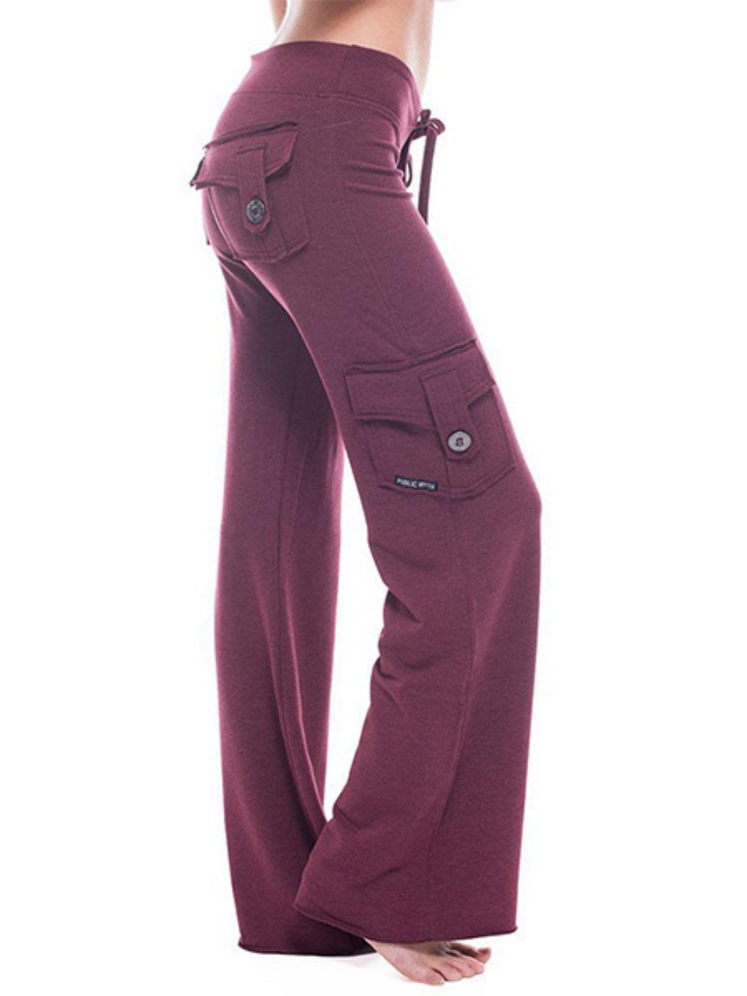 Elastic Waist Buttons Pocket Yoga Pants