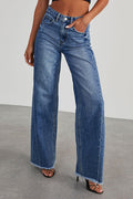 Raw Hem Distressed Wide Leg Denim Pants