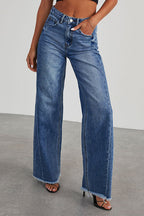 Raw Hem Distressed Wide Leg Denim Pants