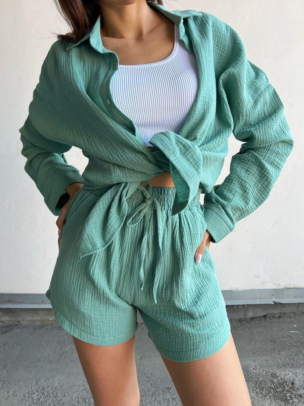 Long-sleeved Shirt Shorts 2-piece Sets