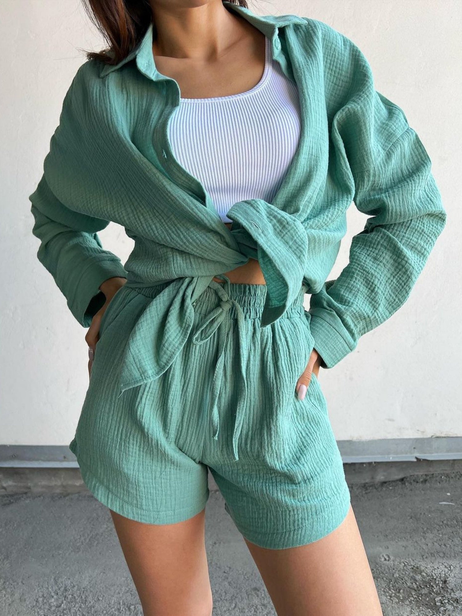 Long-sleeved Shirt Shorts 2-piece Sets