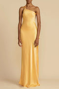 Zippered Single Shoulder Satin Maxi Dresses